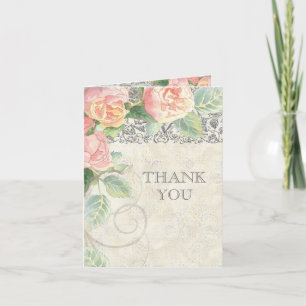 Cartes de remerciement Rose anglaise et argent
