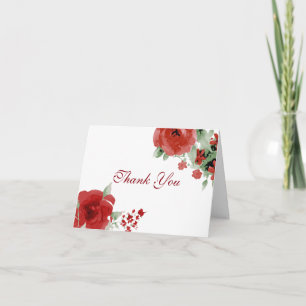 Cartes de remerciement Rose aquarelle rouge radian