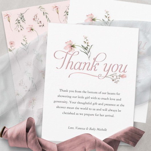 cartes de remerciement rose pour la baby shower Fi