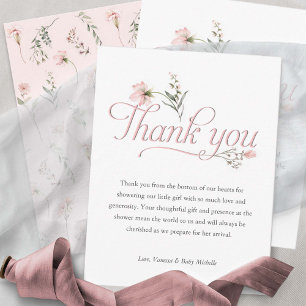 cartes de remerciement rose pour la baby shower Fi