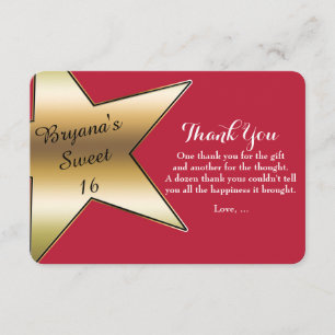 Cartes de remerciement rouges étoile d'or d'Hollyw