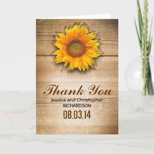 cartes de remerciement rustiques tournesol (Devant)