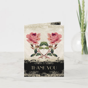 Cartes de Remerciement Vintage Rose Noir de Style 