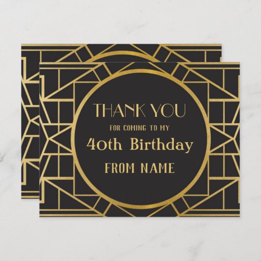 Cartes de remerciements Art Déco Gatsby Party des (Devant / Derrière)