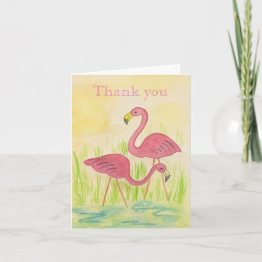 Cartes de remerciements de Flamants roses en plast (Devant)