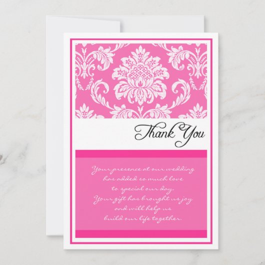 Cartes de remerciements de Fuchsia Mariage damassé (Devant)