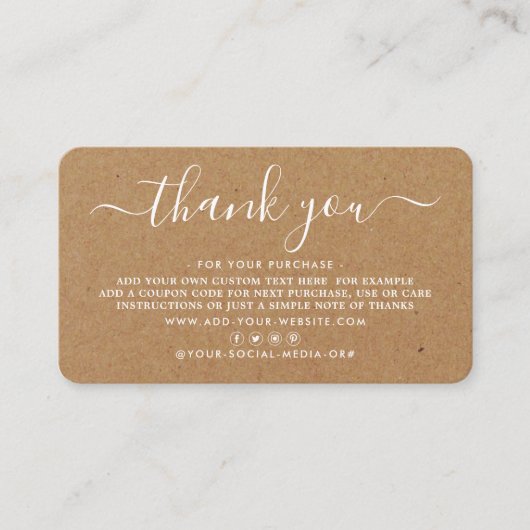 Cartes de remerciements d'entreprise à script simp (Devant)