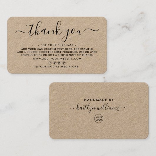 Cartes de remerciements d'entreprise à script simp (Devant / Derrière)