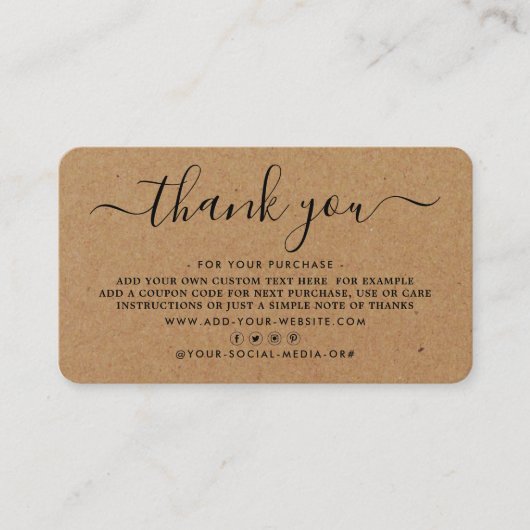 Cartes de remerciements d'entreprise à script simp (Devant)