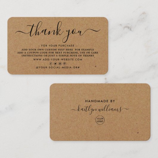 Cartes de remerciements d'entreprise à script simp (Devant / Derrière)