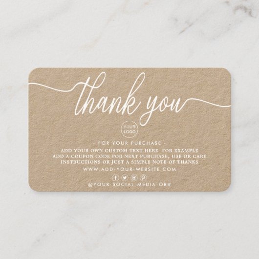 Cartes de remerciements d'entreprise à script simp (Devant)