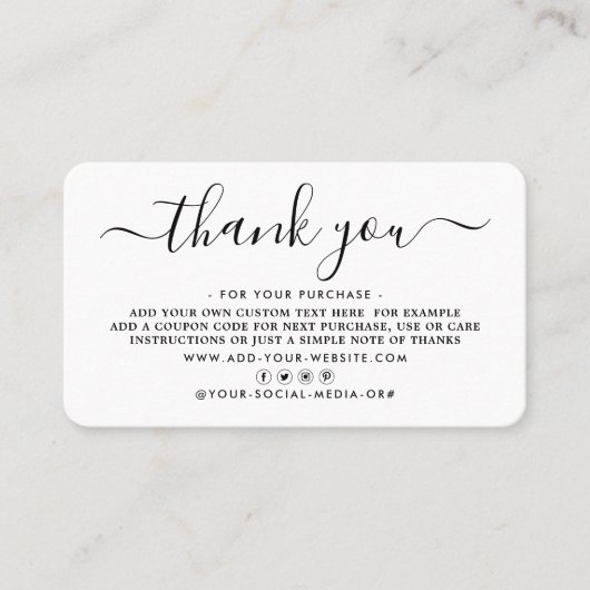 Cartes de remerciements d'entreprise à script simp (Devant)