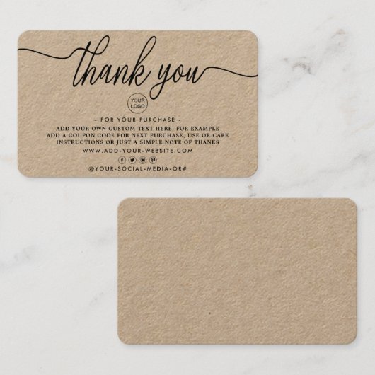 Cartes de remerciements d'entreprise à script simp (Devant / Derrière)