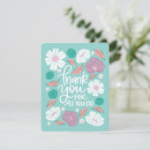 Cartes de remerciements - Florales Turquoises (Debout devant)