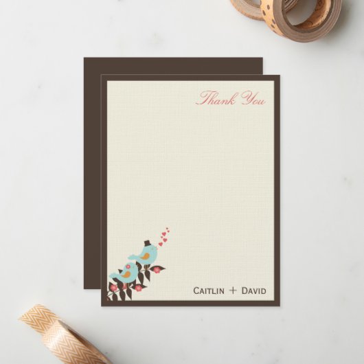 Cartes de remerciements Inséparables (Devant/Arrière en situation)