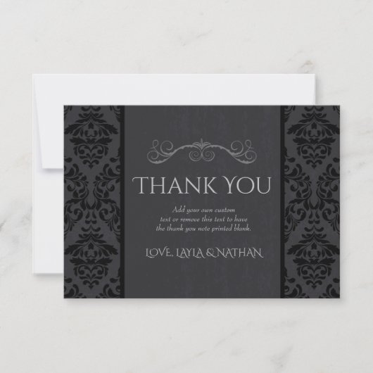 Cartes de Remerciements Mariage damassé Black & Gr (Devant)