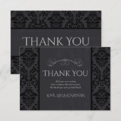 Cartes de Remerciements Mariage damassé Black & Gr (Devant / Derrière)