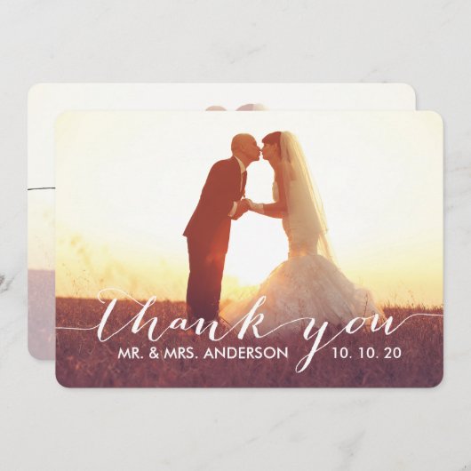 Cartes de Remerciements Mariage Simple Script (Devant / Derrière)