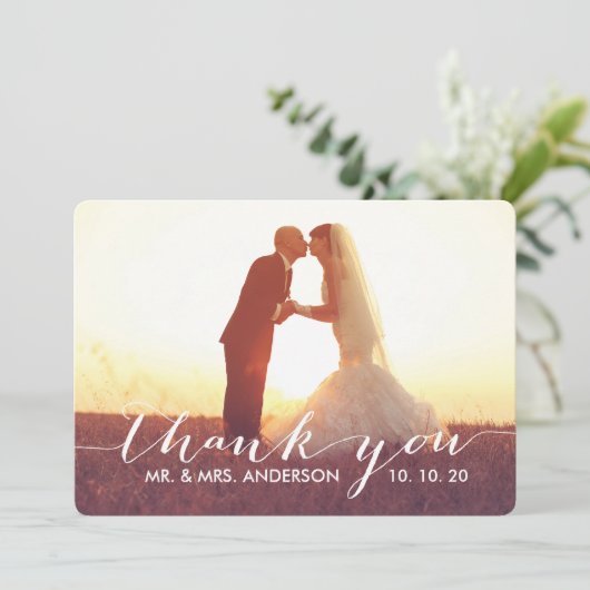 Cartes de Remerciements Mariage Simple Script (Debout devant)