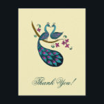 Cartes de Remerciements Peacock - ivoire<br><div class="desc">Une paire de paons et de paons aimés s'embrassèrent sur une branche fleurie formant un coeur dans l'espace entre eux avec leur cou et leur tête ! Quelle merveilleuse façon d'annoncer votre mariage! Des invitations de mariage, des RSVP, du Merci, des frais d'affranchissement, etc. sont disponibles. L'artiste (Krishna Sadhu) fait...</div>