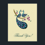 Cartes de Remerciements Peacock - ivoire<br><div class="desc">Une paire de paons et de paons aimés s'embrassèrent sur une branche fleurie formant un coeur dans l'espace entre eux avec leur cou et leur tête ! Quelle merveilleuse façon d'annoncer votre mariage! Des invitations de mariage, des RSVP, du Merci, des frais d'affranchissement, etc. sont disponibles. L'artiste (Krishna Sadhu) fait...</div>