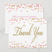 Cartes de Remerciements Pink and Gold Confetti (Devant / Derrière)