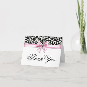 Cartes de Remerciements Pink Black Damask