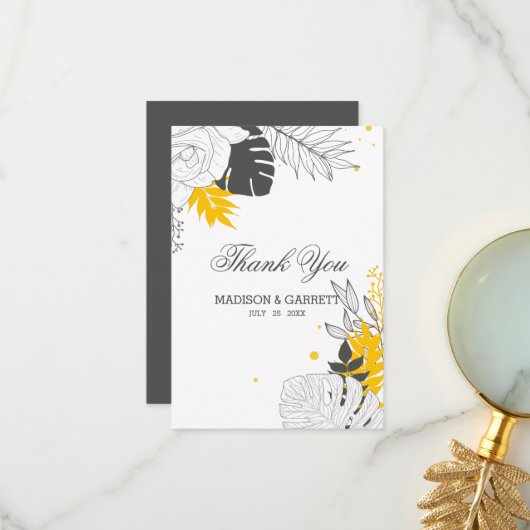 Cartes de remerciements Tropicaux Blanc Et Jaune (Devant/Arrière en situation)