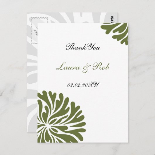 Cartes de remerciements vertes et blanches (Devant / Derrière)