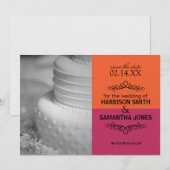 Cartes de Remise de Date de Mariage Orange et Rose (Devant / Derrière)