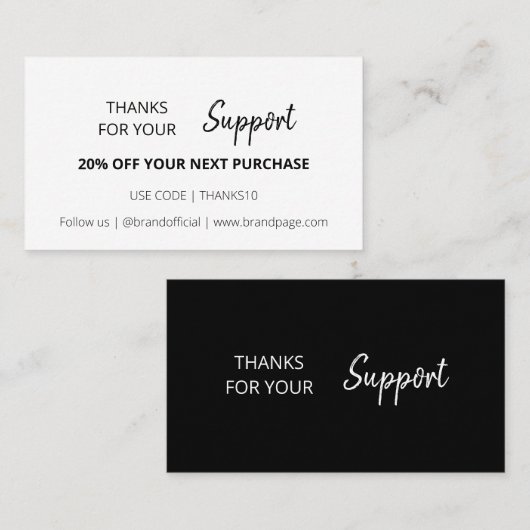 Cartes de Remise Noire Code Promo Merci (Devant / Derrière)