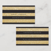 Cartes de rendez-vous Black Gold Stripes Hair Styl (Devant / Derrière)