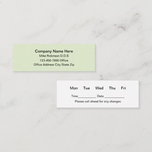Cartes de rendez-vous de bureau de dentiste compac (Devant / Derrière)