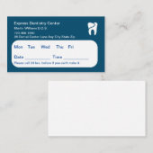 Cartes de rendez-vous de bureau pour dentiste bleu (Devant / Derrière)