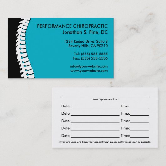 Cartes de rendez-vous de chiropractie de (Devant / Derrière)