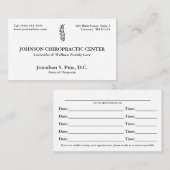 Cartes de rendez-vous de chiroprakteur de logo de (Devant / Derrière)