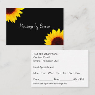 Cartes de rendez-vous de massage Tournesol