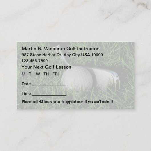 Cartes de rendez-vous d'instructeur de golf (Devant)