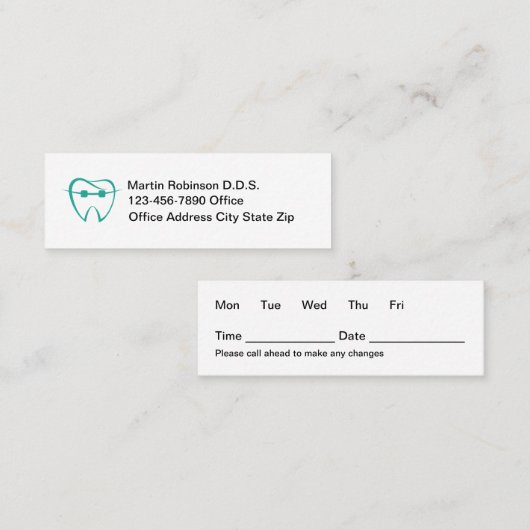 Cartes de rendez-vous d'orthodontiste à budget sim (Devant / Derrière)