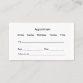 Cartes de rendez-vous du bureau dentaire (Dos)