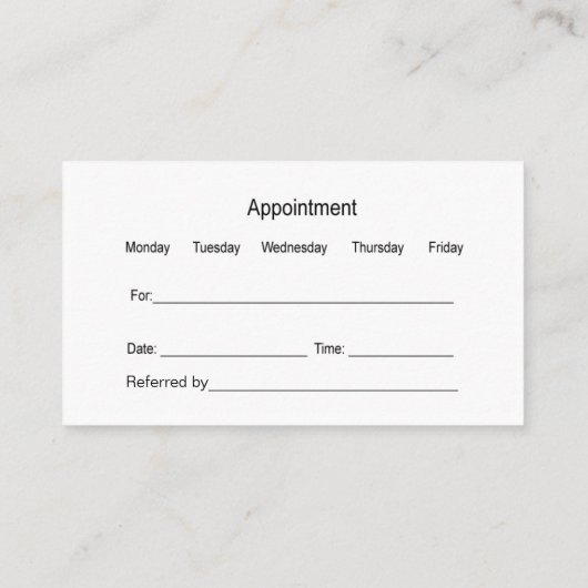 Cartes de rendez-vous du bureau dentaire (Dos)