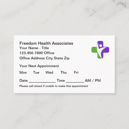 Cartes de rendez-vous du bureau Médicale de la san (Devant)