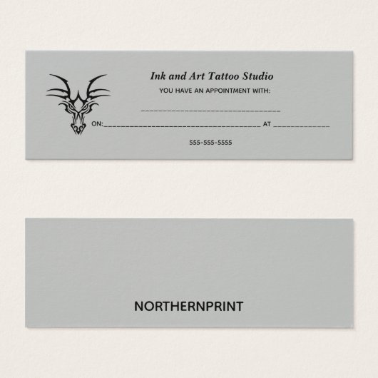 Cartes De Rendez-Vous Du Studio De Tatouage Et D'E (Devant & derrière)