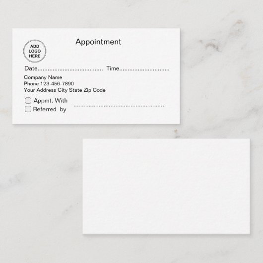 Cartes de rendez-vous et de référence de logo (Devant / Derrière)