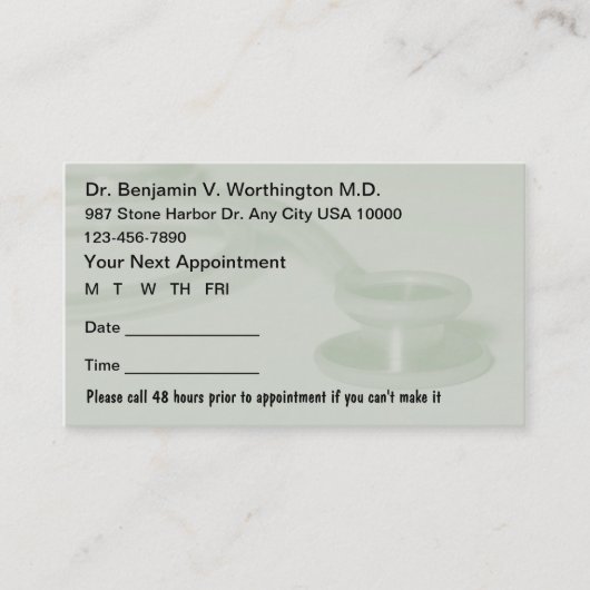 Cartes de rendez-vous Médicales (Devant)