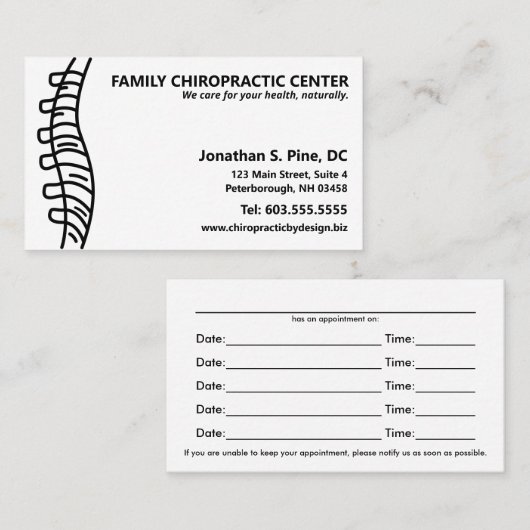 Cartes de rendez-vous multiples du chiropraticien (Devant / Derrière)