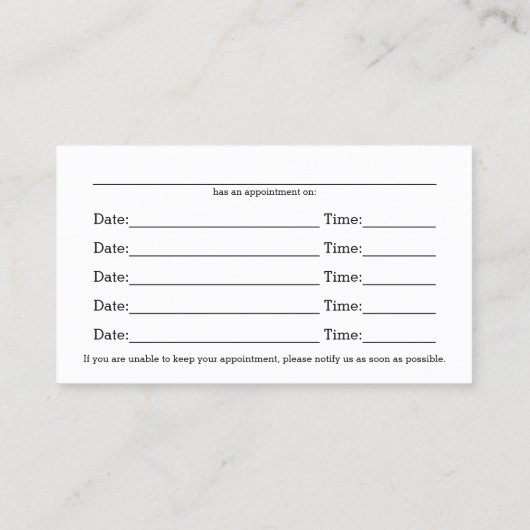 Cartes de rendez-vous multiples professionnelles R (Dos)