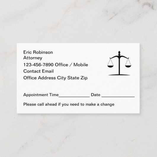Cartes de rendez-vous simples pour avocats (Devant)