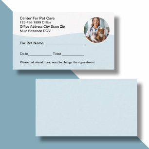 Cartes de rendez-vous vétérinaires pour soins aux 