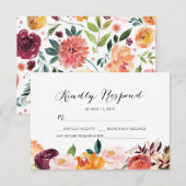 Cartes de réponse aquarelle florale d'automne (Devant / Derrière)